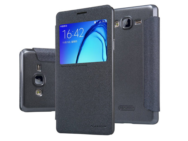 Чехол Nillkin Sparkle Leather Case для Samsung Galaxy On7 (темно-серый, винилискожа)
