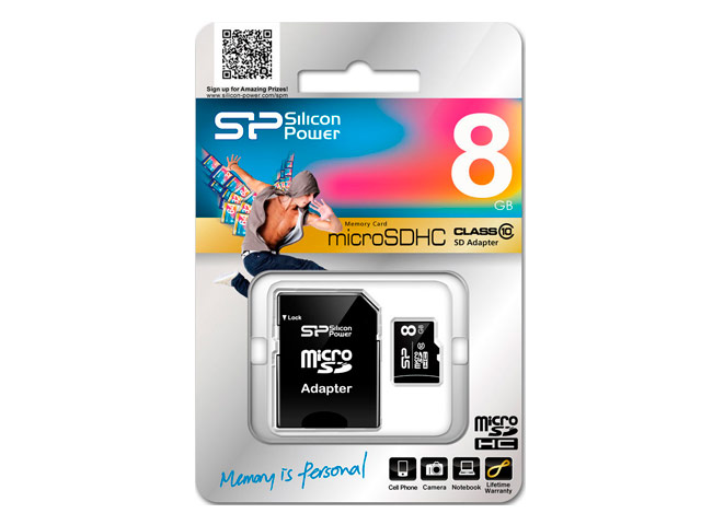 Флеш-карта Silicon Power microSDHC (8Gb, microSD, Class 10, SD-адаптер)