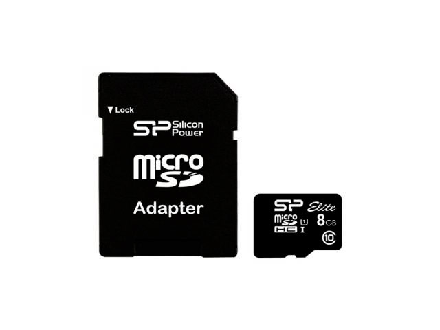 Флеш-карта Silicon Power microSDHC Elite (8Gb, microSD, Class 10, UHS-I, SD-адаптер)