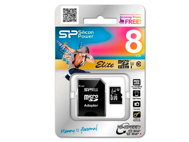 Флеш-карта Silicon Power microSDHC Elite (8Gb, microSD, Class 10, UHS-I, SD-адаптер)