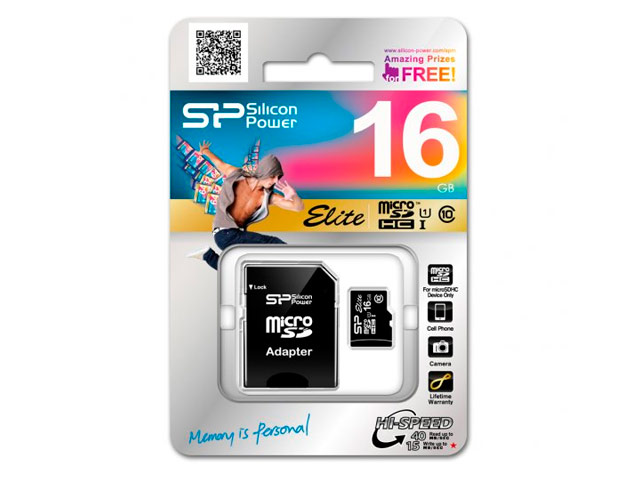 Флеш-карта Silicon Power microSDHC Elite (16Gb, microSD, Class 10, UHS-I, SD-адаптер)