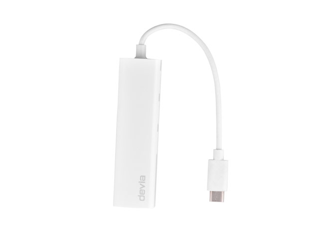 USB-хаб Devia Rapid универсальный (USB Type C, 3 USB-порта, Ethernet-порт, белый)