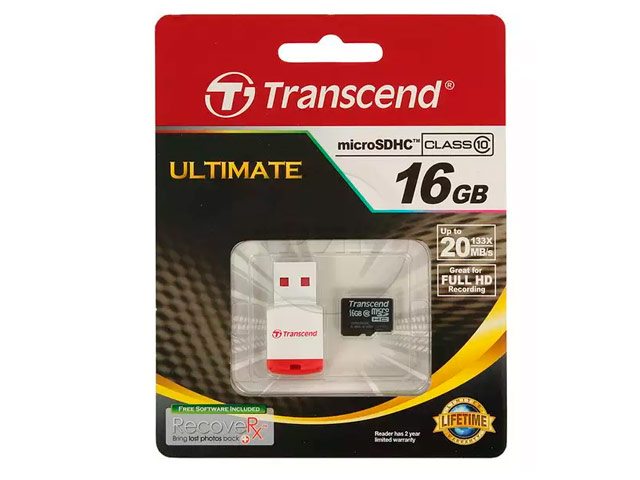 Флеш-карта Transcend microSDHC (16Gb, microSD, Class 10, USB-кард ридер)