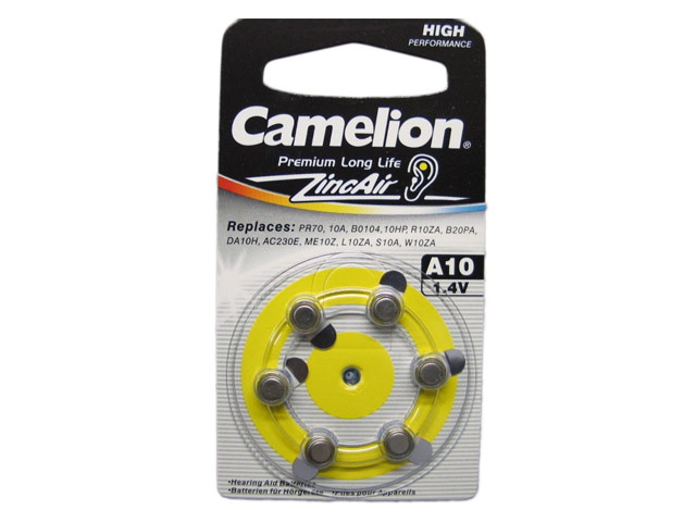 Комплект батареек Camelion (размер A10, 1.4V, 6 шт., Zinc Air)