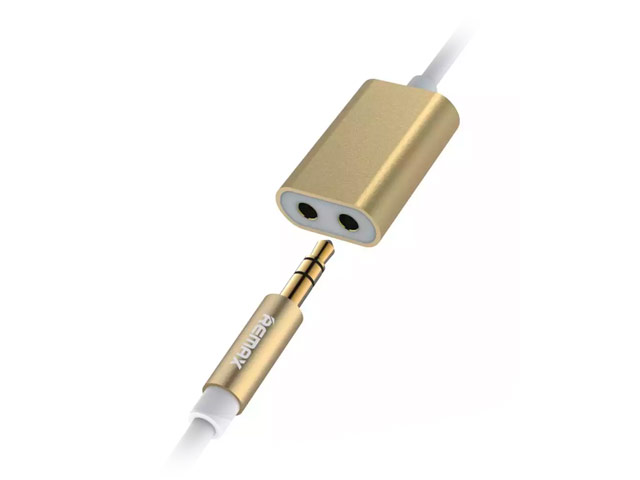 AUX-кабель Remax Aux Audio cable (тройник, 25 cм, папа-мама, золотистый)