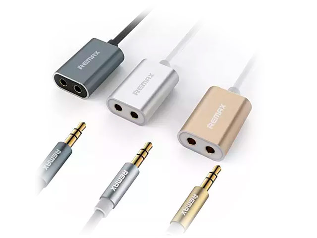 AUX-кабель Remax Aux Audio cable (тройник, 25 cм, папа-мама, золотистый)