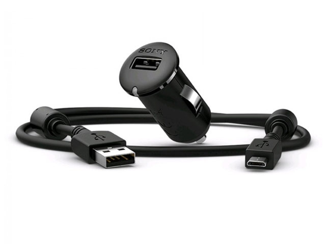 Зарядное устройство Sony Car Quick Charger автомобильное (1.2A, черное, microUSB)