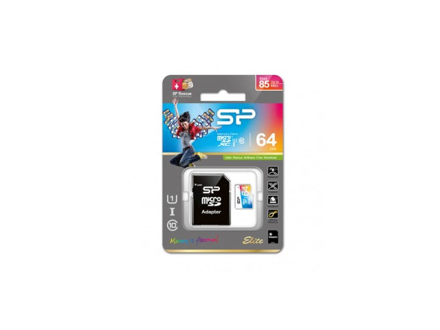 Флеш-карта Silicon Power microSDHC Elite (64Gb, microSD, Class 10, UHS-I, 85 MBs, SD-адаптер)