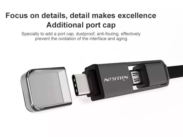 USB-кабель Nillkin Plus Cable универсальный (USB Type C, microUSB, 1.2 метра, черный)