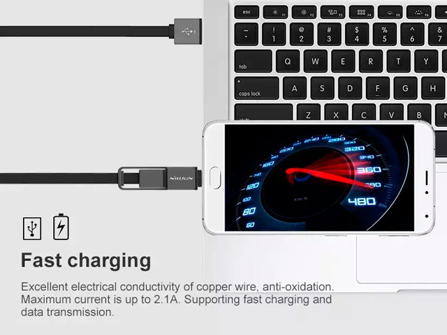 USB-кабель Nillkin Plus Cable универсальный (USB Type C, microUSB, 1.2 метра, черный)