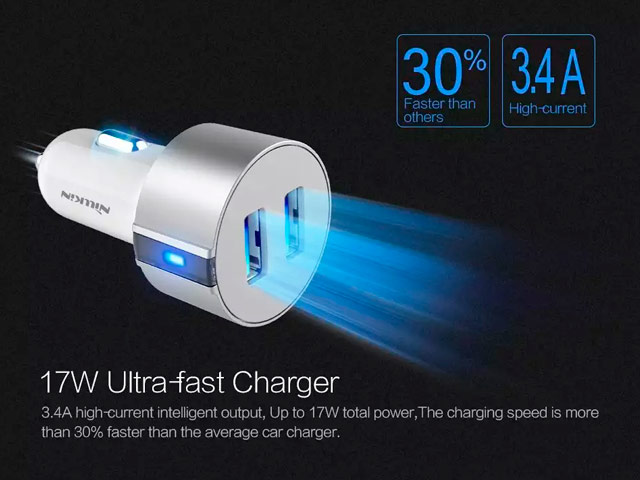 Зарядное устройство Nillkin Vigor Car Charger универсальное (автомобильное, 3.4A, 2xUSB, темно-серое)