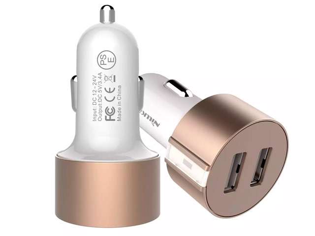 Зарядное устройство Nillkin Vigor Car Charger универсальное (автомобильное, 3.4A, 2xUSB, золотистое)