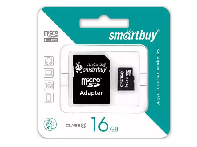 Флеш-карта SmartBuy microSDHC (16Gb, microSD, Class 10, SD-адаптер)