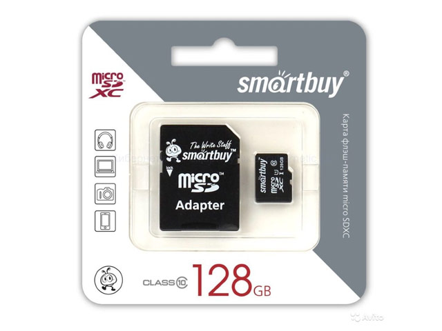 Флеш-карта SmartBuy microSDHC (128Gb, microSD, Class 10, SD-адаптер)