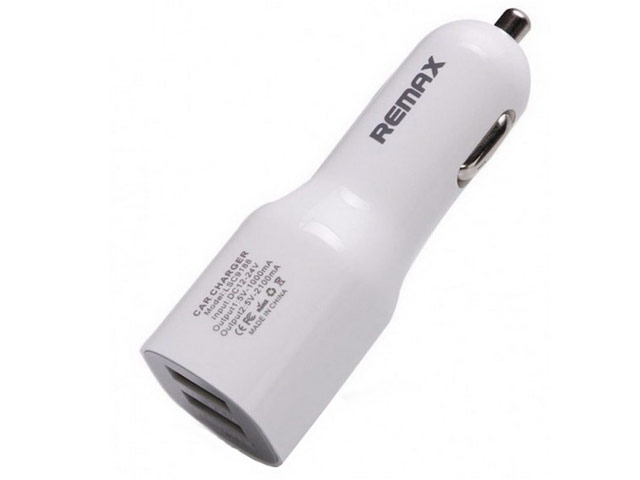 Зарядное устройство Remax Jian Car Charger универсальное (автомобильное, 2.1A, 2xUSB, белое)