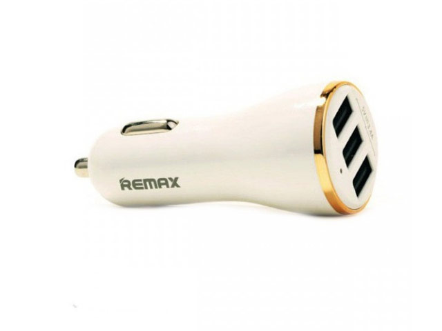 Зарядное устройство Remax Dolfin Car Charger универсальное (автомобильное, 3.4A, 3xUSB, белое/золотистое)