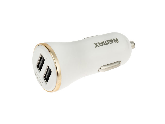 Зарядное устройство Remax Dolfin Car Charger универсальное (автомобильное, 2.4A, 2xUSB, белое/золотистое)