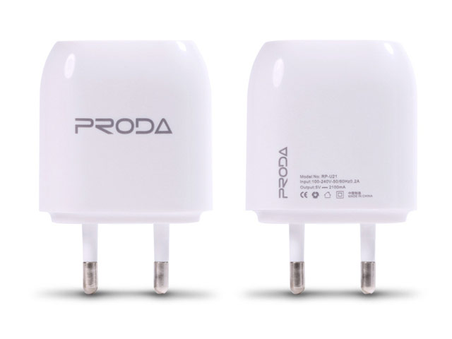 Зарядное устройство Remax Proda USB Charger универсальное (сетевое, 2xUSB, 2.1A, microUSB, белое)