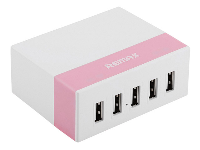 Зарядное устройство Remax USB Charger RU-U1 универсальное (сетевое, 5xUSB, 7.5A, белый/розовый)