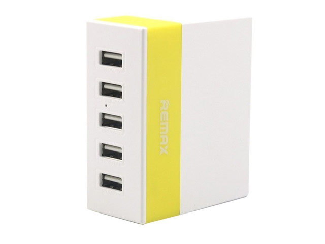 Зарядное устройство Remax USB Charger RU-U1 универсальное (сетевое, 5xUSB, 7.5A, белый/желтый)