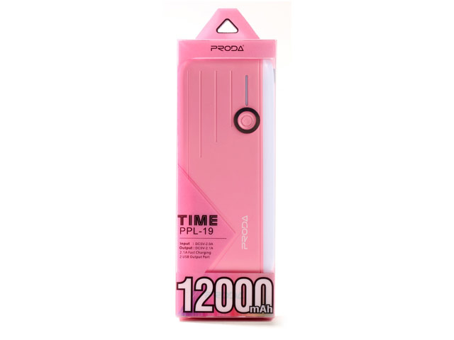 Внешняя батарея Remax Proda Time Series универсальная (12000 mAh, фонарик, розовая)