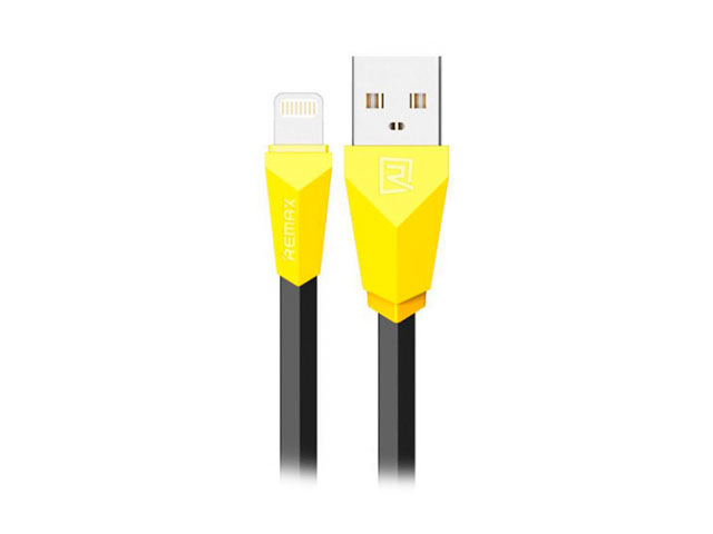 USB-кабель Remax Aliens Data Cable (Lightning, 1 м, плоский, черный/желтый)
