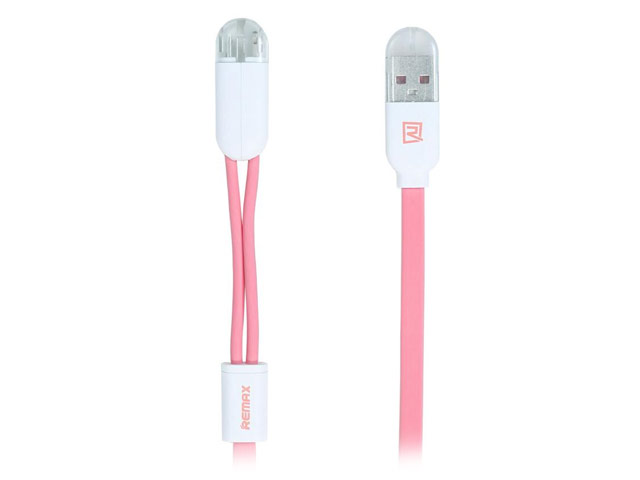 USB-кабель Remax Gemini 2-in-1 Cable (Lightning, microUSB, 1 м, розовый)