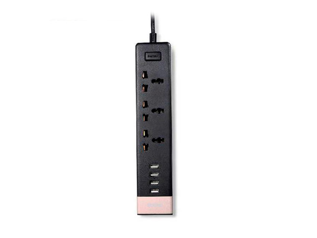 Удлинитель электрический Remax Power Socket RU-S2 (220В, 2 м, 3 розетки, 4xUSB, 2.4A, черный)