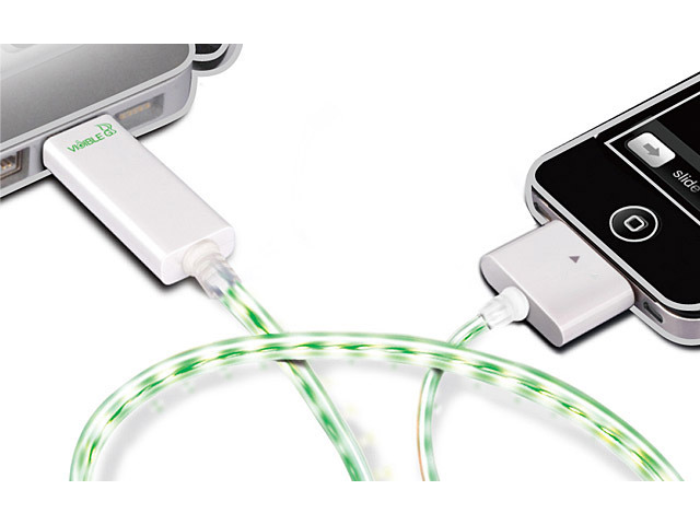 USB-кабель Dexim Visible Green для Apple iPad/iPhone/iPod (с индикацией) (белый/голубой)