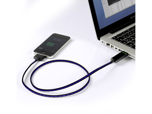 USB-кабель Dexim Visible Green для Apple iPad/iPhone/iPod (с индикацией) (черный/фиолетовый)