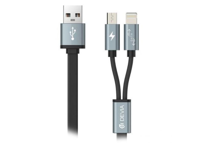 USB-кабель Devia Magnet 2-in-1 Cable универсальный (Lightning, microUSB, 1.2 метра, черный)