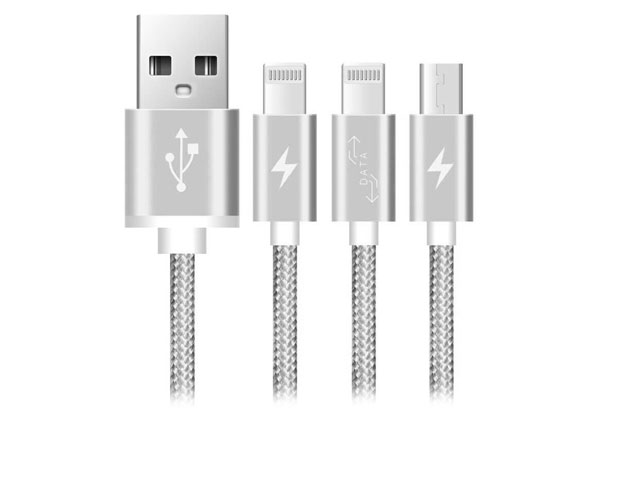 USB-кабель Devia Premium 3-in-1 Cable универсальный (Lightning, microUSB, 1.2 метра, серый)