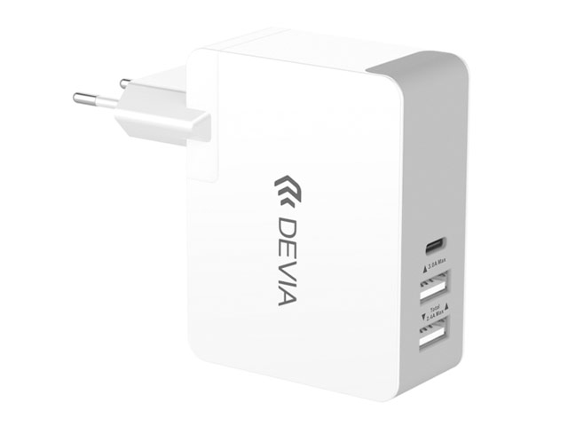 Зарядное устройство Devia Valet Duo Power Adapter универсальное (сетевое, 5.4A, 2xUSB, USB Type C, белое)