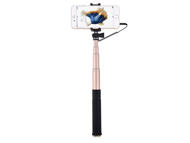 Монопод Devia iStyle Selfie Stick универсальный (розово-золотистый, проводной)