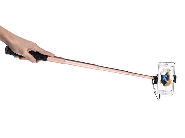 Монопод Devia iStyle Selfie Stick универсальный (розово-золотистый, проводной)