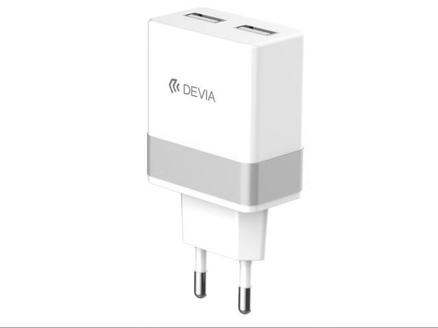 Зарядное устройство Devia Rockwall 2 Travel Charger универсальное (сетевое, 2.4A, 2xUSB, белое)