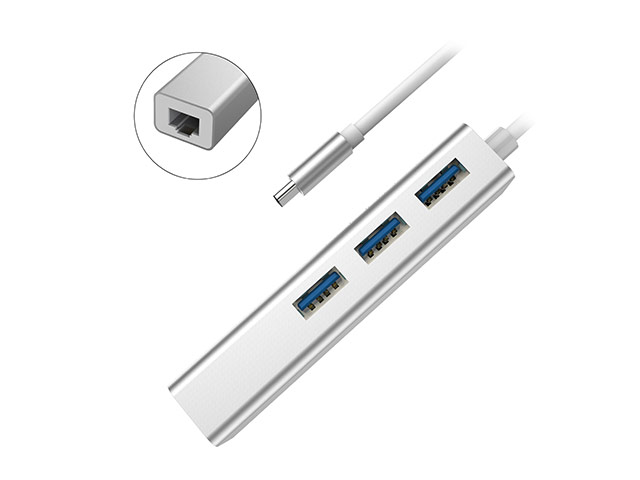 USB-хаб Devia Leopard универсальный (USB Type C 3.1, 3 USB-порта, USB 3.0, Ethernet-порт, серебристый)