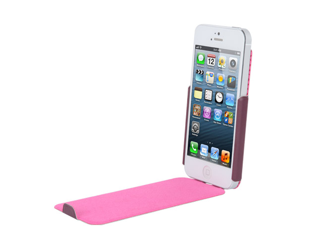 Чехол X-doria Dash Flip Case для Apple iPhone 5 (фиолетовый/розовый, кожанный)