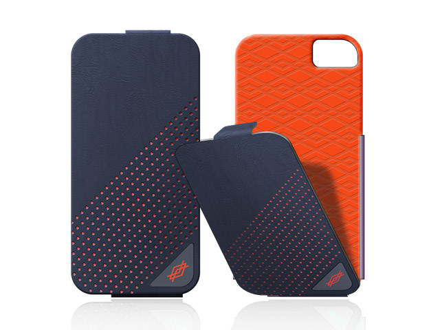 Чехол X-doria Dash Flip Case для Apple iPhone 5 (темно-синий/оранжевый, кожанный)