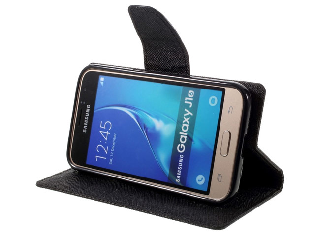 Чехол Mercury Goospery Fancy Diary Case для Samsung Galaxy J1 2016 J120 (черный/коричневый, винилискожа)