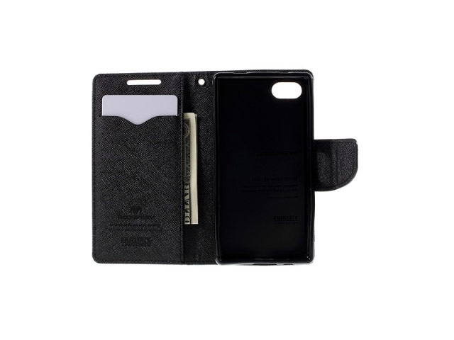 Чехол Mercury Goospery Fancy Diary Case для Sony Xperia Z5 compact (черный/коричневый, винилискожа)