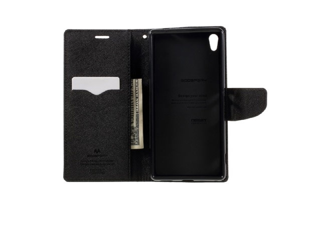 Чехол Mercury Goospery Fancy Diary Case для Sony Xperia XA ultra (черный/коричневый, винилискожа)