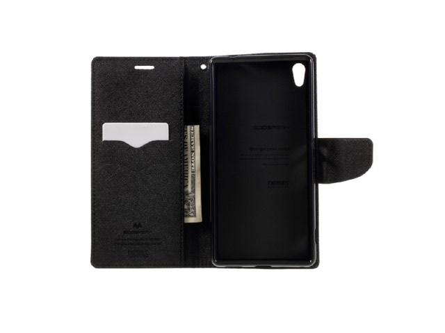Чехол Mercury Goospery Fancy Diary Case для Sony Xperia XA (черный/коричневый, винилискожа)