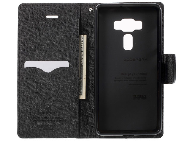 Чехол Mercury Goospery Fancy Diary Case для Asus Zenfone 3 Deluxe ZS570KL (черный/коричневый, винилискожа)
