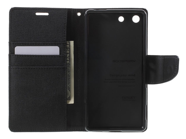 Чехол Mercury Goospery Canvas Diary для Sony Xperia M5 (черный, матерчатый)