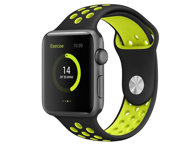 Ремешок для часов Synapse Sport Dotted Band для Apple Watch (42 мм, черный/светло-зеленый, силиконовый)