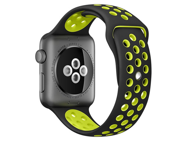 Ремешок для часов Synapse Sport Dotted Band для Apple Watch (42 мм, черный/светло-зеленый, силиконовый)