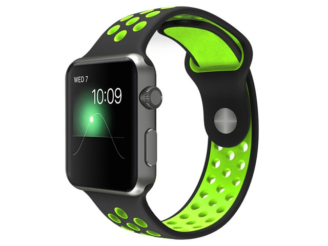 Ремешок для часов Synapse Sport Dotted Band для Apple Watch (42 мм, черный/зеленый, силиконовый)