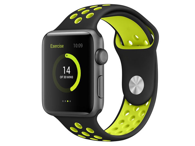 Ремешок для часов Synapse Sport Dotted Band для Apple Watch (38 мм, черный/светло-зеленый, силиконовый)