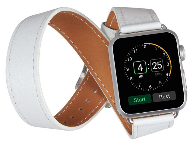 Ремешок для часов Kakapi Double Tour Band для Apple Watch (42 мм, белый, кожаный)